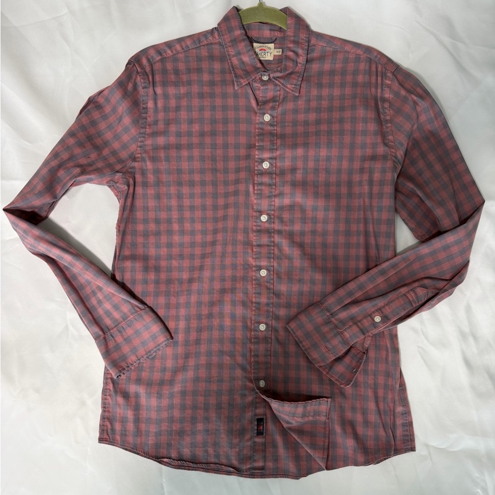 Faherty Brand Long Sleeve Button-Down Shirt Red Blue Plaid | Size M